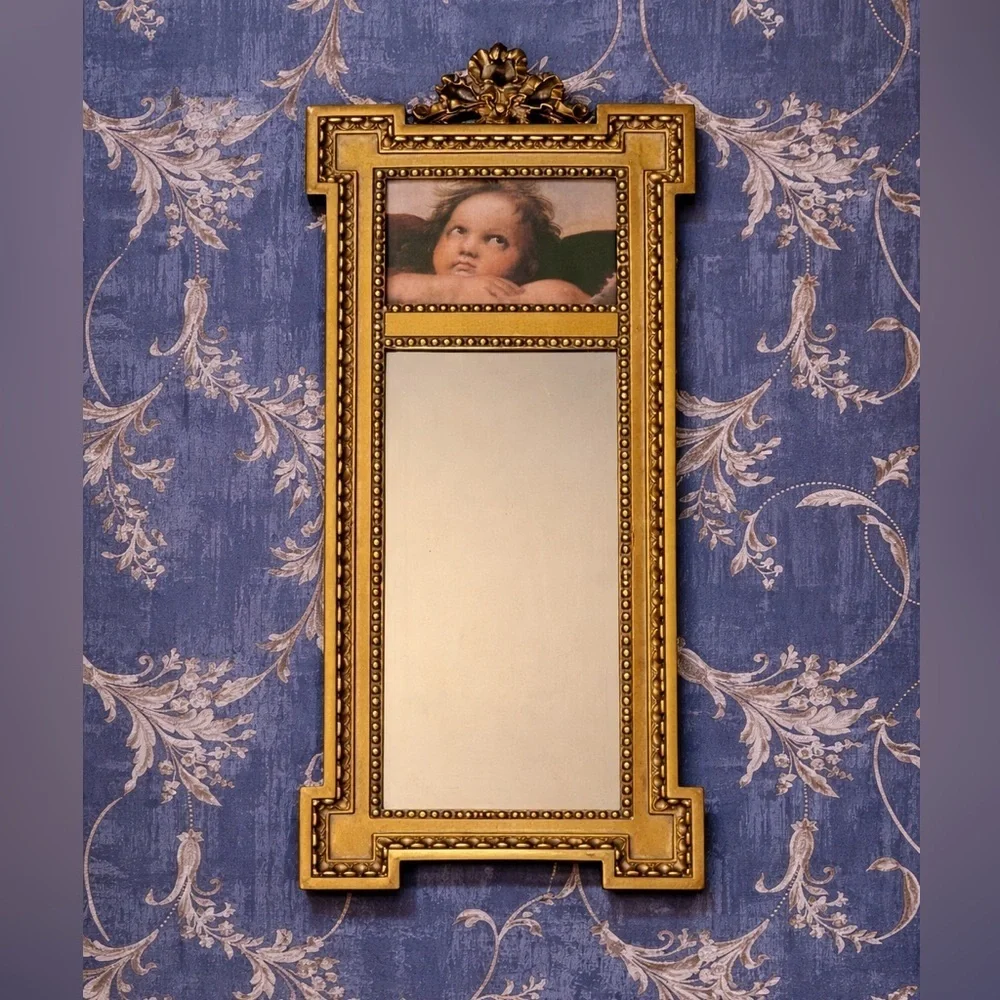 Vintage Estate Ornate Giltwood Trumeau Mirror with Cherub